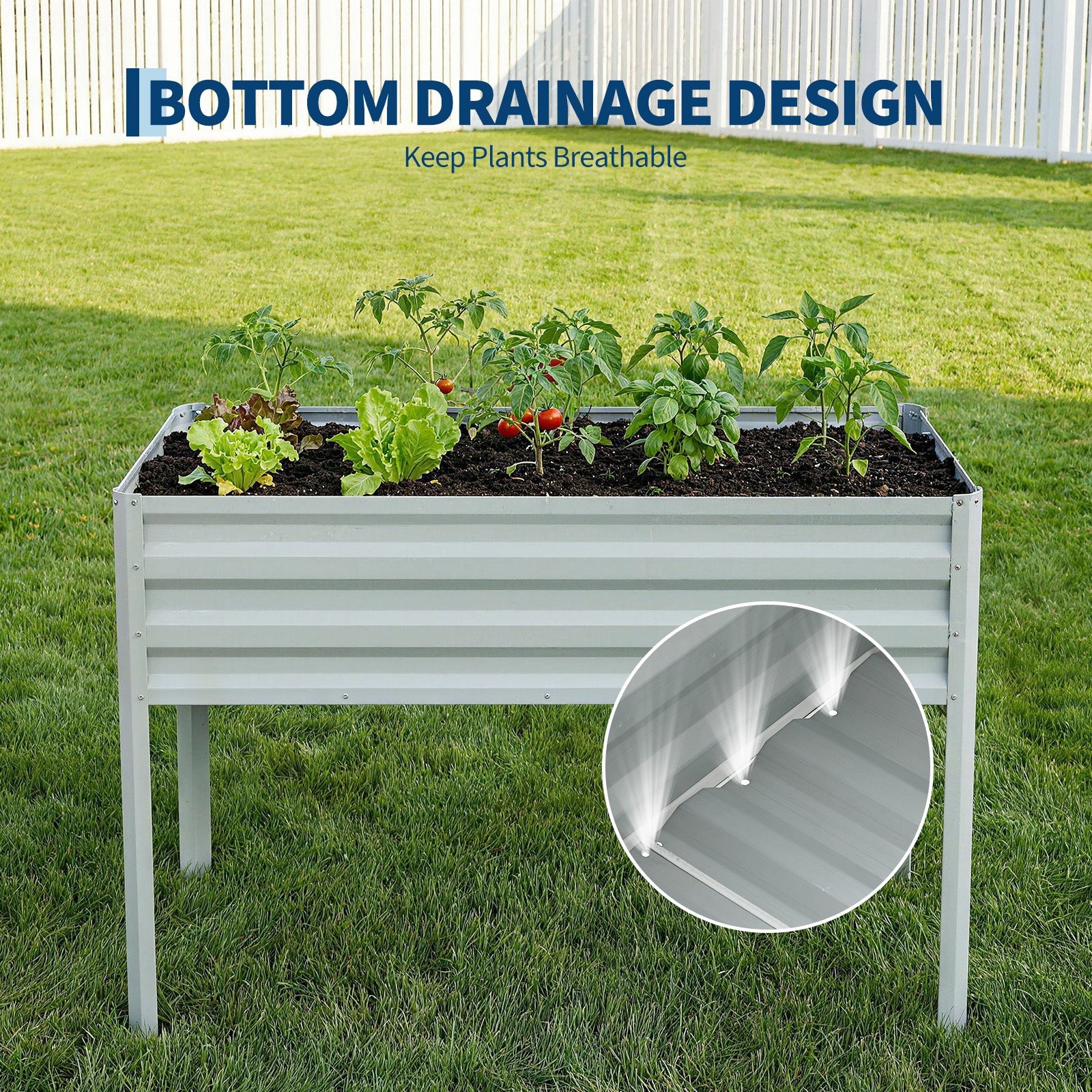 Garvee Raised Garden Bed with Legs 48" × 24" × 55", Galvanized Metal Planter with PE Cover, 31.5" Height & Spray Tube for Vegetables