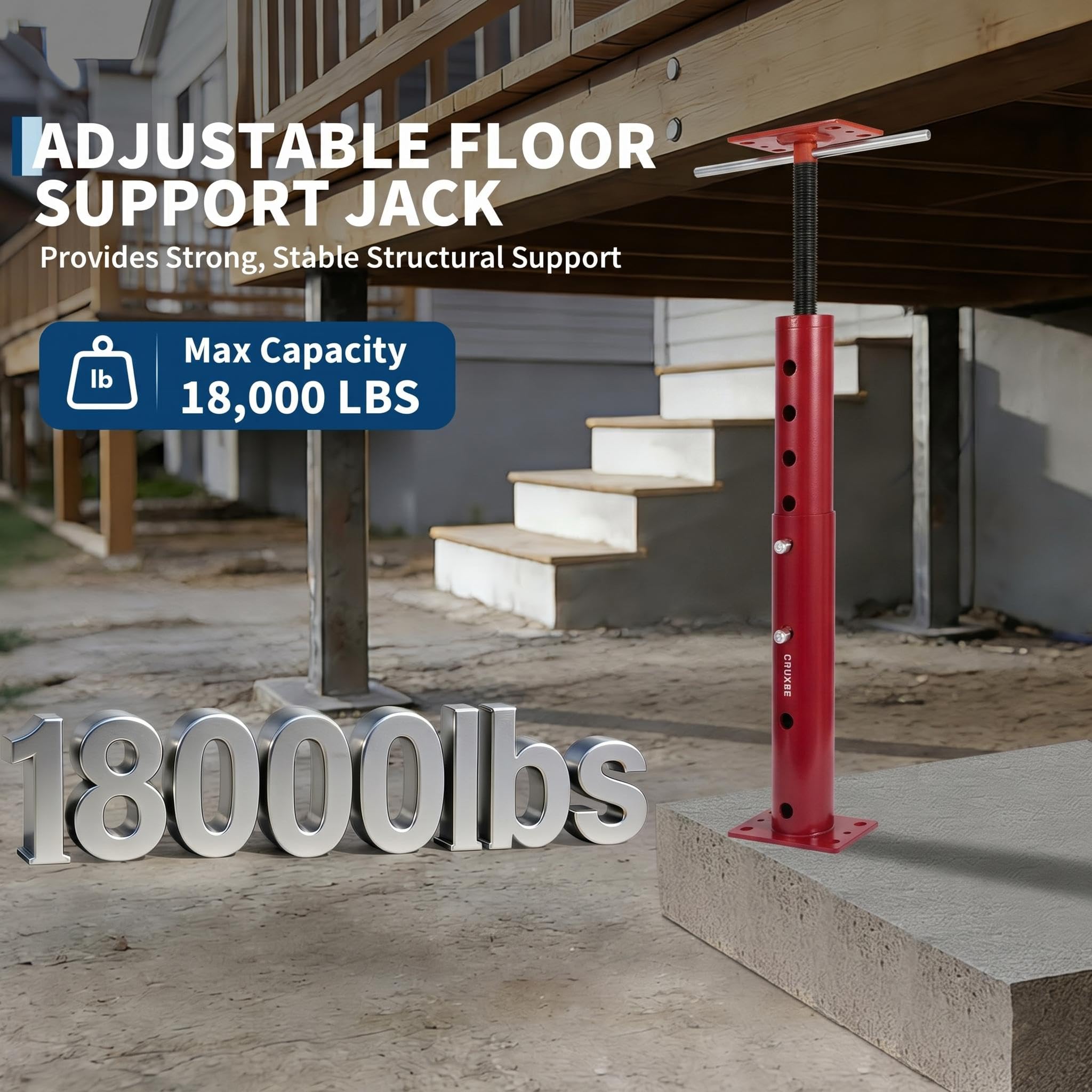 Garvee Adjustable Heavy Duty Floor Jack Post, 2 Pack – 19-36in Height, 18,000 lbs Capacity, Telescopic Steel Support for Leveling and Lifting, Permanent Basement Joist Stabilizer - Red, 19-36in