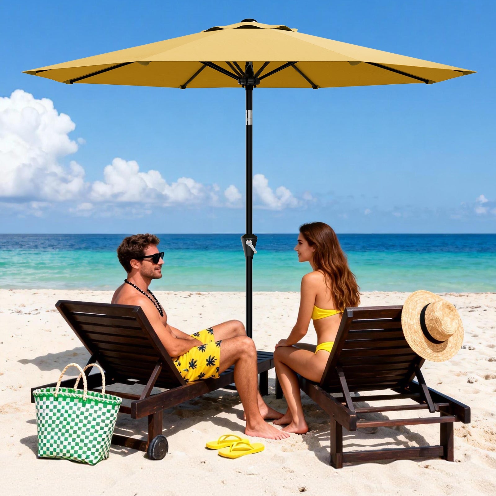 Garvee 10FT Yellow Outdoor Patio Umbrella – Waterproof Market Parasol with Smooth Crank Lift, Push Button Tilt, 8 Sturdy Ribs, UV Protection – Great for Pool, Deck, Garden, Yard