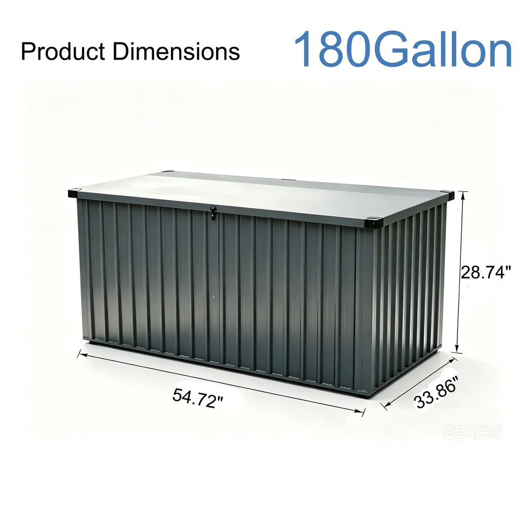 Garvee 180 Gallon Metal Outdoor Storage Box, Waterproof UV-Resistant Deck Box with Lockable Lid for Patio Furniture Cushions & Garden Tools