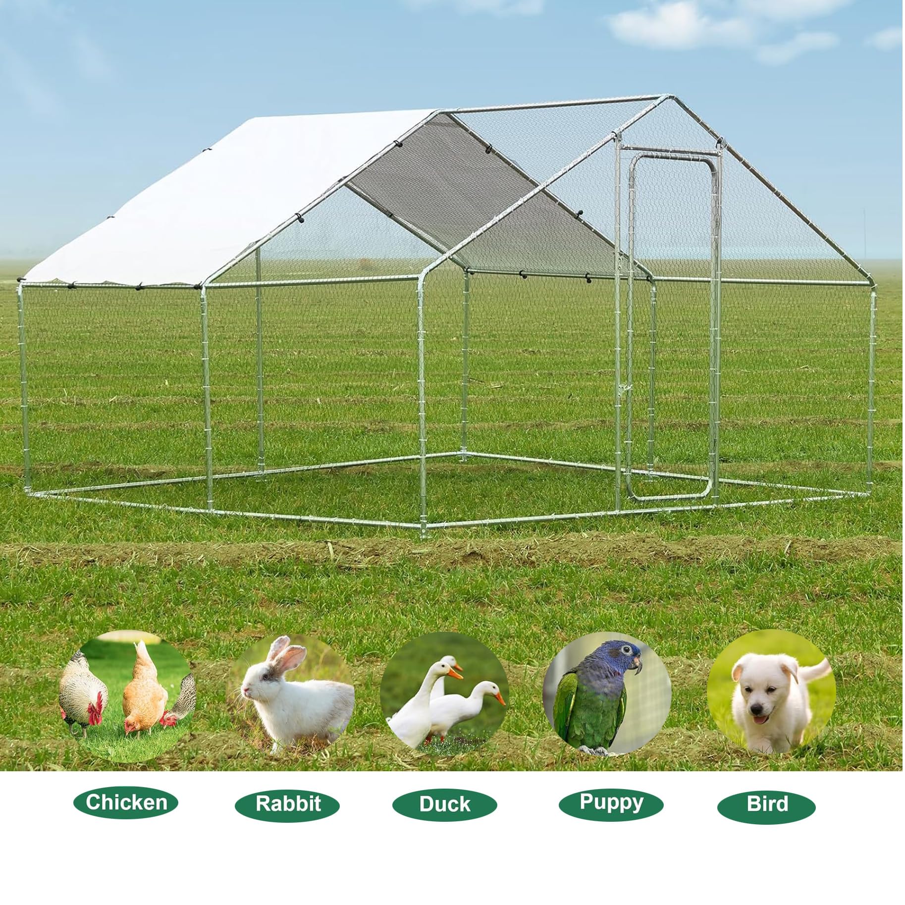 Garvee Spacious Chicken Coop Livestock Shelter - Large Size Walk-In Poultry House - Secure Outdoor Enclosure with Spire Roof - Lockable Door, Weatherproof Cover - Large Size Spire Roof