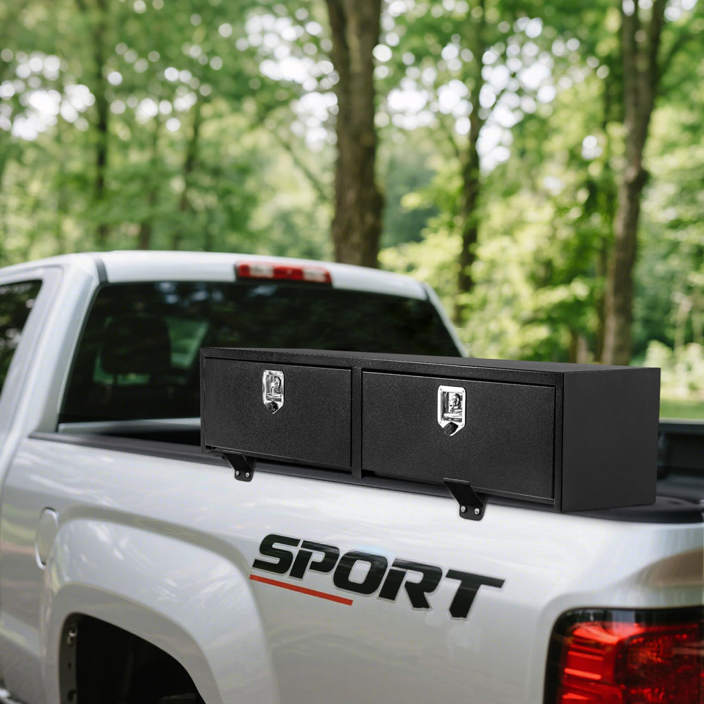 Garvee 48"X16"X13" Heavy Duty Steel Underbody Truck Tool Box, T-Handle Lock, Waterproof Storage Chest for Pickup Truck, RV, Trailer, Durable Metal Toolbox – Black Orange Grain Spray Plastic, Size: L48 x W16 x H13 inches, Underbody Tool Box
