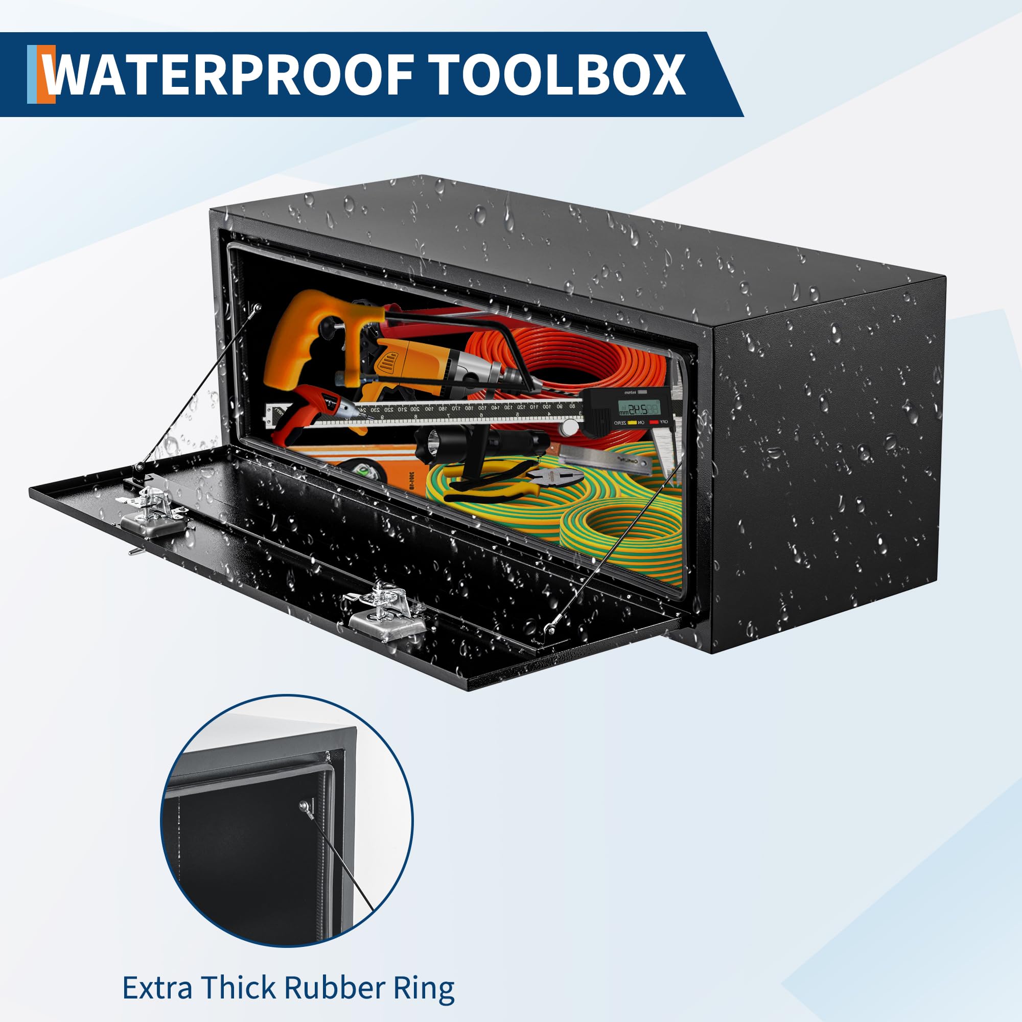 Garvee 48"X16"X13" Heavy Duty Black Steel Underbody Truck Tool Box with T-Handle fastener – Weather-Resistant Storage Chest for Pickup Truck Bed, RV, Trailer, Black Orange Grain Spray Plastic, Underbody Tool Box