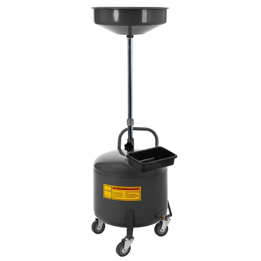 Garvee 20 Gallon Oil Drain Tank Portable Air Operated Drainer Adjustable Funnel Height Steel with Wheels Toolbox for Auto Repair Shops, Black