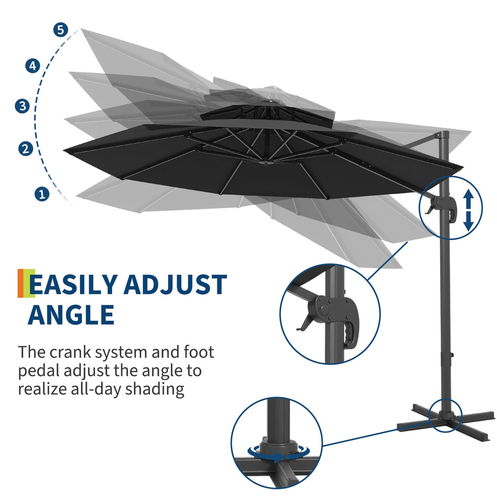 Garvee 10FT Offset Cantilever Patio Umbrella – 360° Rotation, Easy Tilt, UV Protection, Fade-Resistant Polyester – Large Outdoor Sun Shade Parasol for Pool, Deck, Garden, Backyard, Black