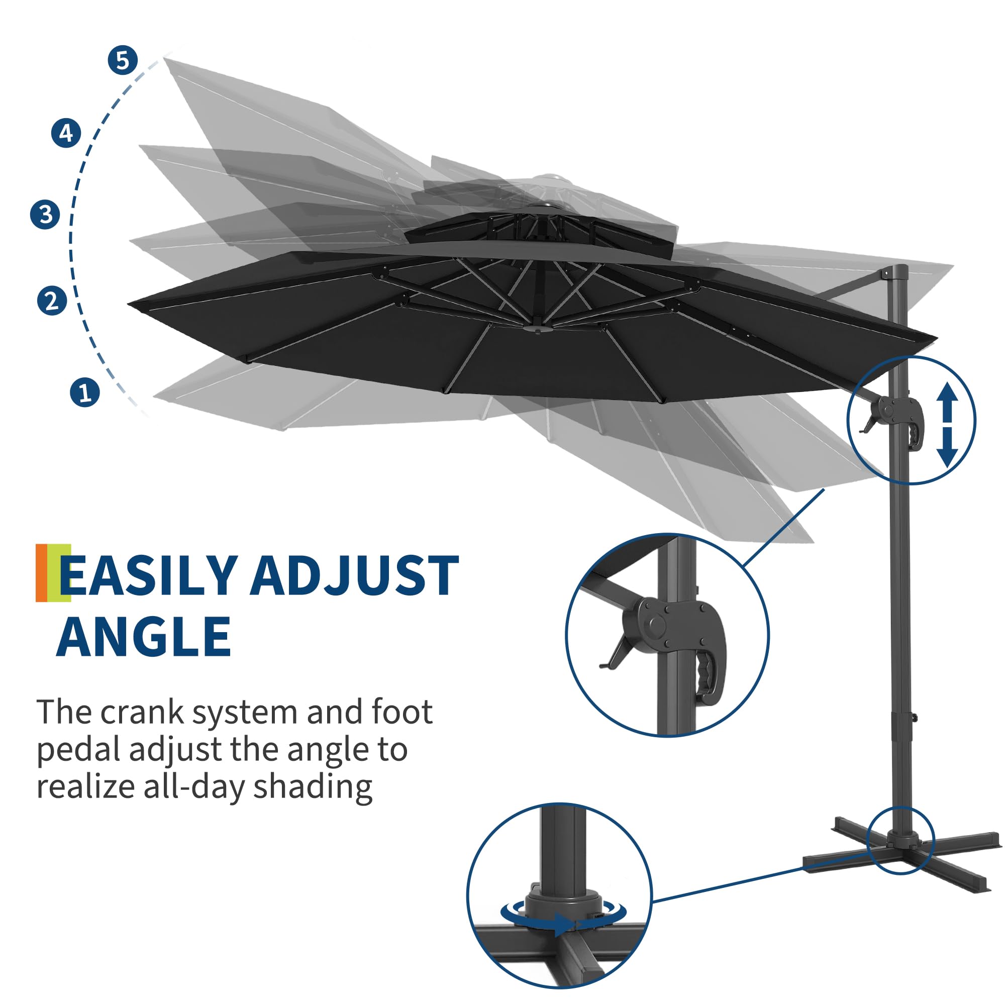 Garvee 10FT Offset Cantilever Patio Umbrella – 360° Rotation, Easy Tilt, UV Protection, Fade-Resistant Polyester – Large Outdoor Sun Shade Parasol for Pool, Deck, Garden, Backyard, Black