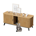 Garvee Multi-Functional Cat Litter Box Enclosure for 2 Cats, 59" Large Wooden Pet House - Hidden Litter Box Furniture - Sliding Door Access - Cat Litter Mat Included - TV Stand Side Table - Color: Natural Wood