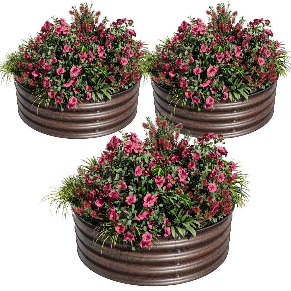 Garvee Round Raised Garden Bed, 3 Pcs 2 x 1.5ft Galvanized Raised Boxes with Rust, Corrosion Protection, Easy Assembly, Safe Edge, Metal Garden Bed Kit for Planting Vegetables, Fruits, Flowers