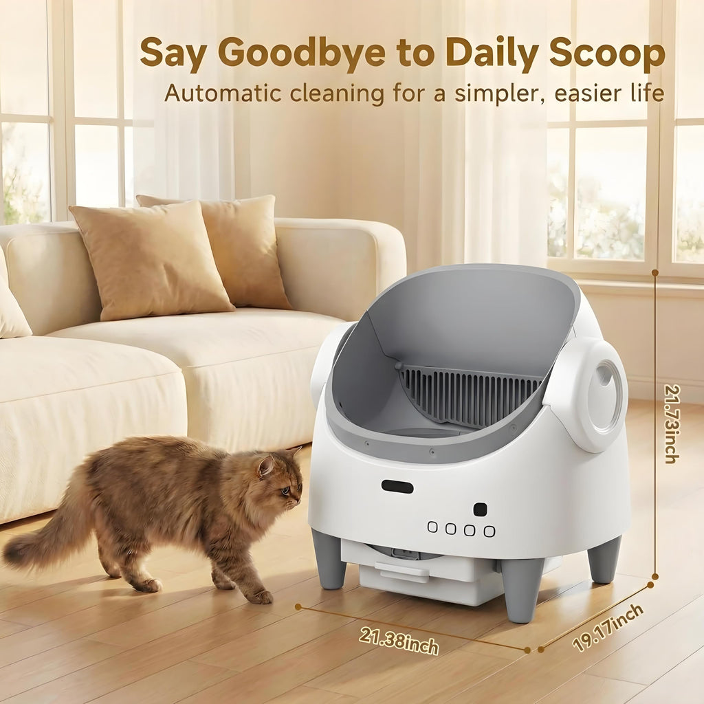 Garvee Automatic Cat Litter Box with App Control, Self-Cleaning Cat Litter Box with Open-Top Design, Odor-Free Cat Toilet with Large Waste Bin Disposable Bags for Single, Multi Cat Households, White