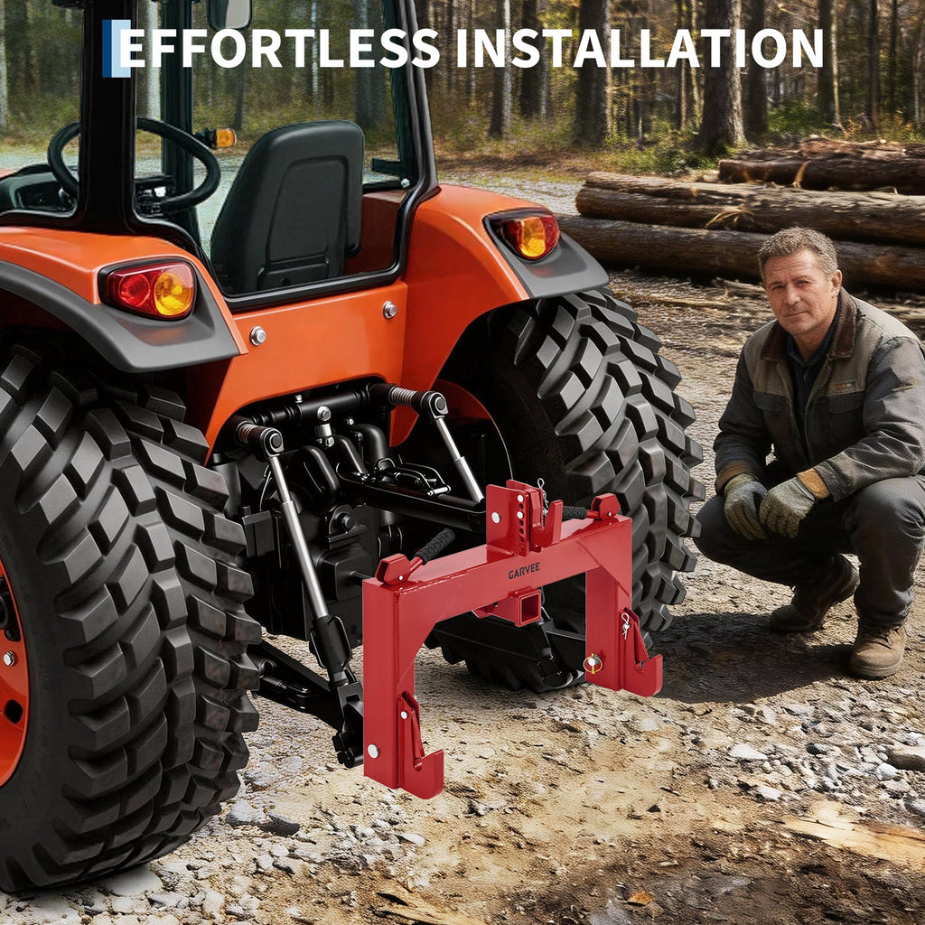 Garvee Heavy-Duty 3-Point Quick Hitch Adapter with 2" Receiver – Reinforced Rib – 3000 lbs Lift – No Bushing Needed – 5-Level Adjustable Bolt – Category 1 Tractor Attachment – Durable Metal – Red Powder Coated Finish