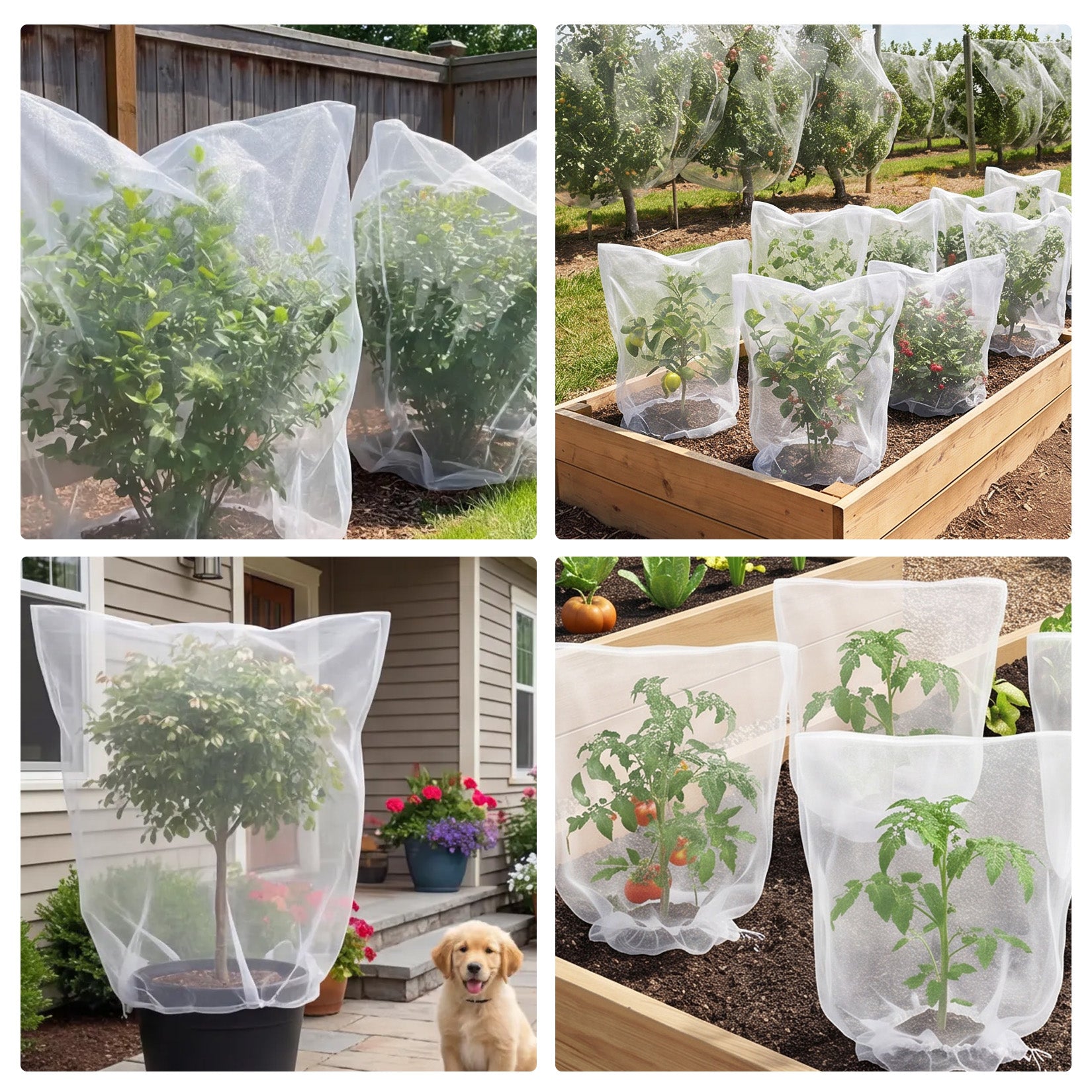 Garvee Garden Plant Netting for Fruit Trees & Vegetables, 12-Pack Drawstring Mesh Covers with 6 Small 3.3 x 2.6 FT and 6 Large 4.9 x 3.3 FT Bags, White
