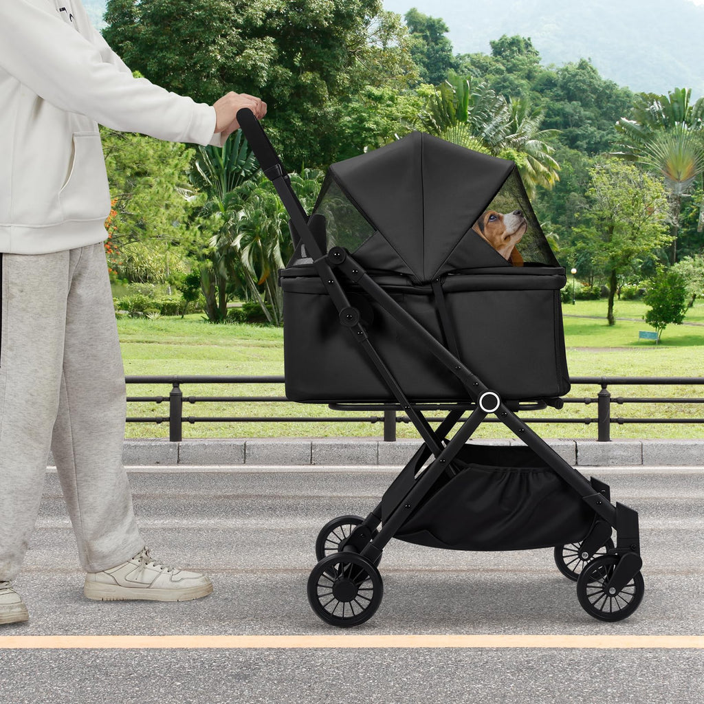 Garvee Foldable 4-Wheel Pet Stroller for Dogs & Cats -Dog Stroller, Lightweight Travel Carrier for Small to Medium Pets Up to 50 LBS, 360° Swivel Front Wheels, Foot Brake, Breathable Mes