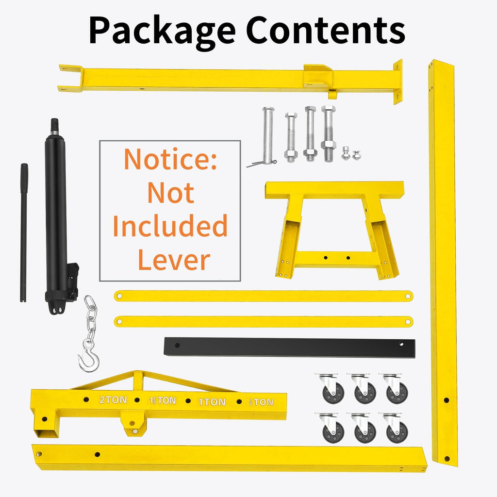 Garvee 2-Ton Engine Hoist - 4400 lbs Folding Hydraulic Cherry Picker, Heavy-Duty Shop Crane with 6 Caster Wheels and 4 Adjustable Boom Positions for Warehouse, Garage, and Workshop, Yellow