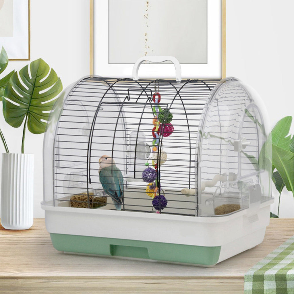 Garvee Portable Large Metal Bird Cage Carrier for Small to Medium Birds – Handle, 2 Food Bowls, 2 Perches, Removable Tray – Travel Aviary for Cockatiels, Budgies, Lovebirds, Canaries, Parakeets – Green