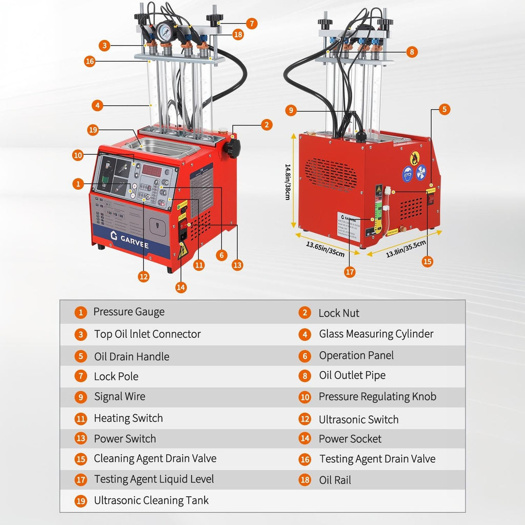 Garvee Fuel Injector Tester & Cleaner, 1-in-1 100W Ultrasonic, Resistance/Flow/Pulse Test, Adjustable 0.1-25ms Pulse Width, for 4 Cylinder Gasoline Engines, Auto Repair Tool