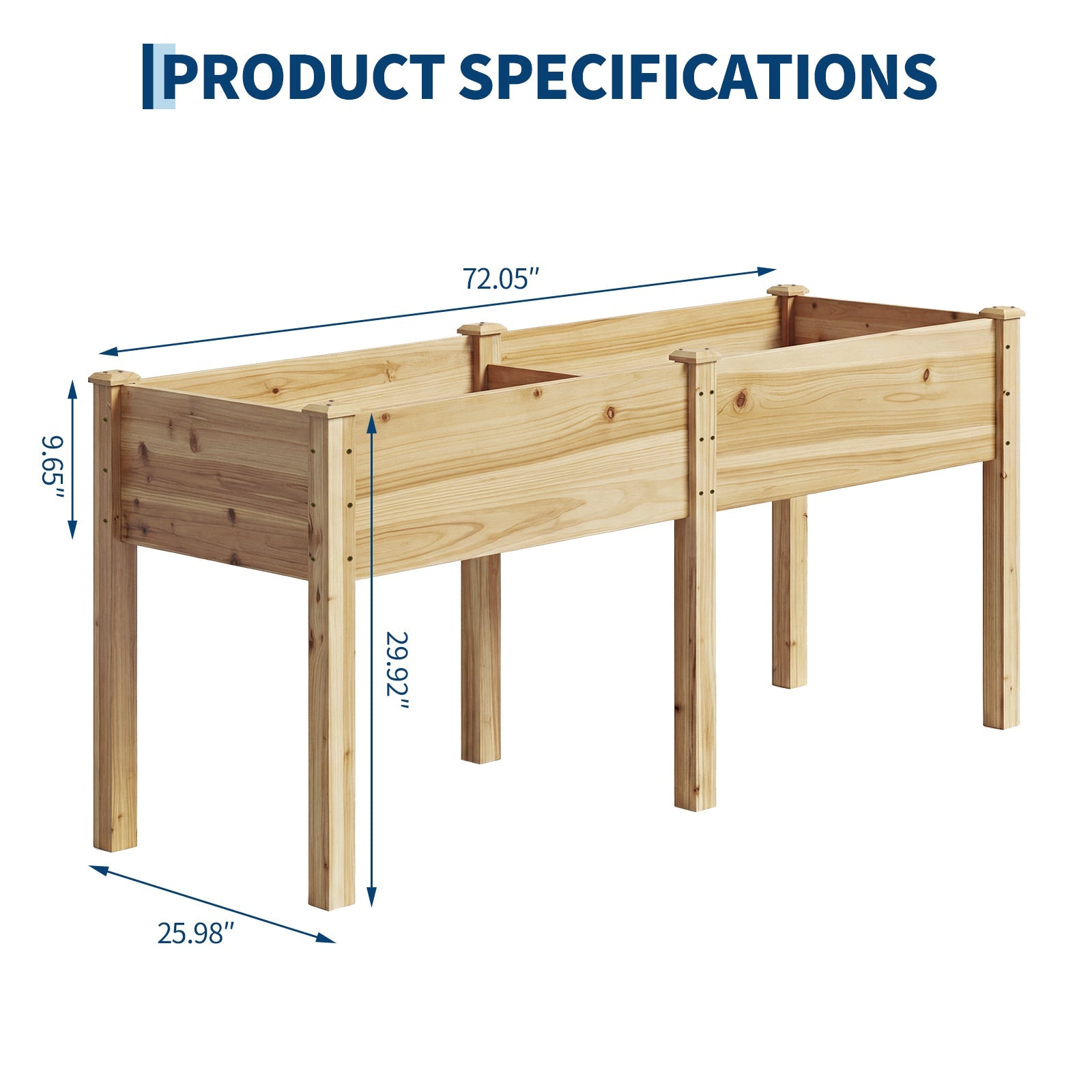 Garvee 72" x 26" Wooden Raised Garden Bed with Legs, Elevated Reinforced Planter Box with Divider Panel & Drainage Holes, Natural Fir Wood Garden Planter for Vegetables, Herbs, Flowers, Patio, Balcony & Backyard