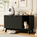 Garvee Cat Litter Box Enclosure Hidden Litter Box Furniture with Scratch Pad Cat House Wooden Cat Washroom Cabinet 2-in-1 for Living Room, Hallway, Black