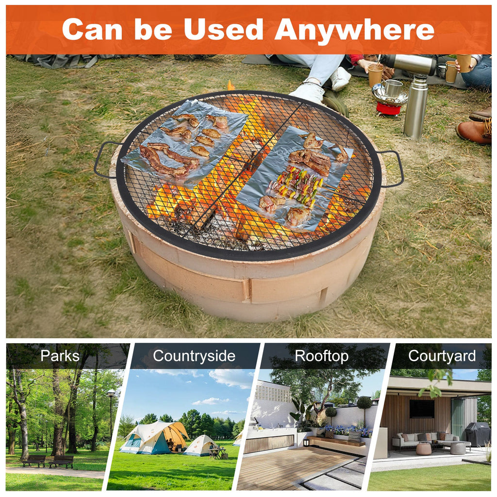 Garvee 30.5-inch Round Fire Pit Grate, 44lbs Load Capacity Heavy Duty Carbon Steel Grill Grate with Handles, 1112°F Heat Resistant Cooking Mesh for Outdoor Camping, Black