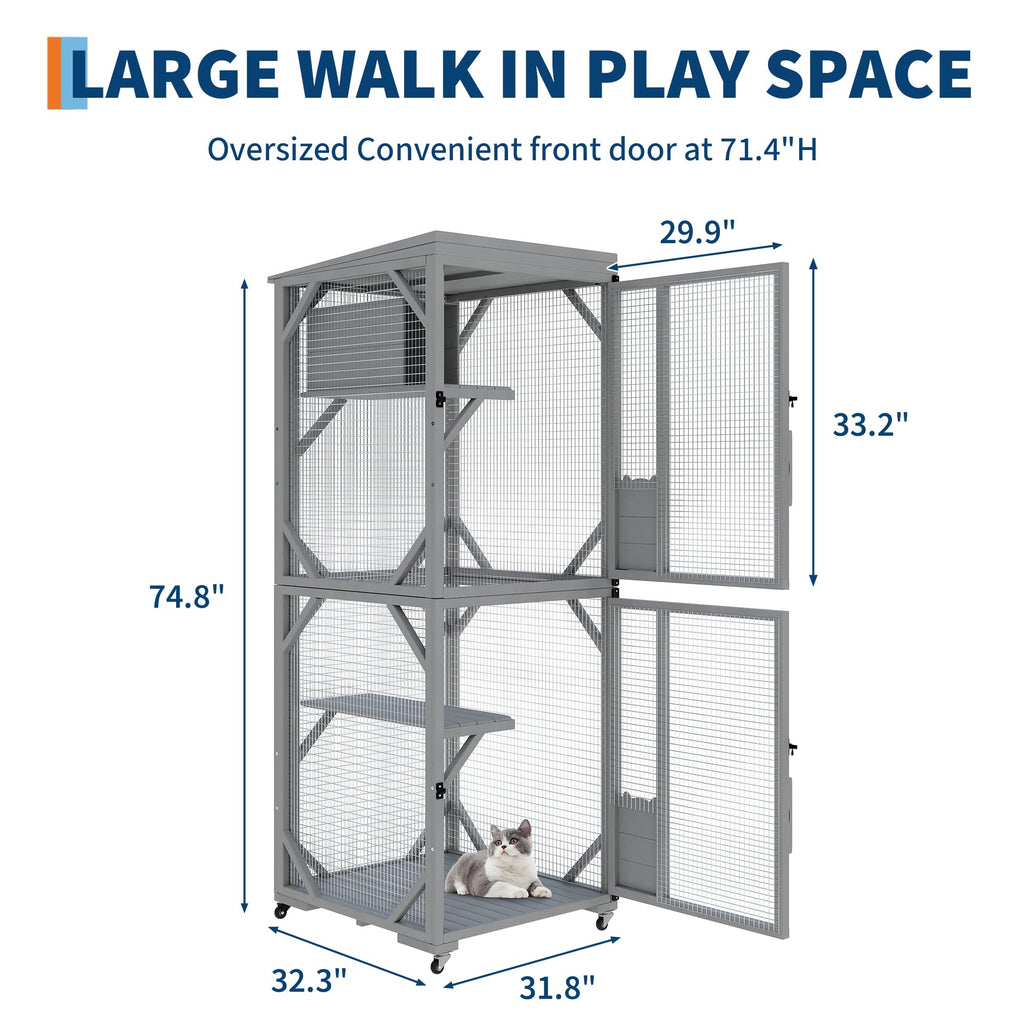 Garvee Outdoor Cats House with 4 Wheels, Walk-in Cat Cage, Catio Outdoor Enclosure Extra Large