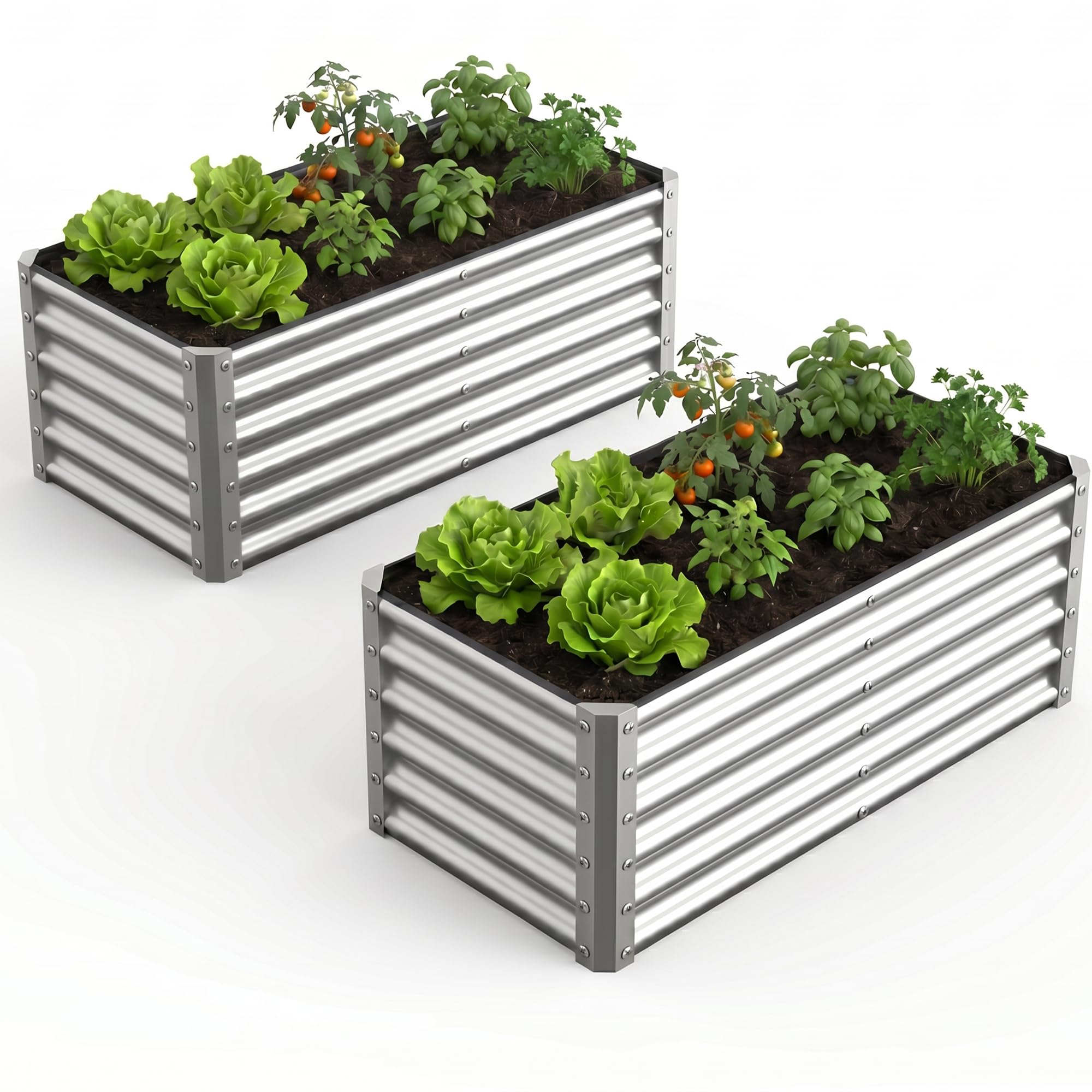 Garvee 2 Pack Tall 4 x 2 Ft Galvanized Steel Raised Garden Bed, Outdoor Above Ground Planter Box for Vegetables and Flowers, Metal Raised Bed for Gardening