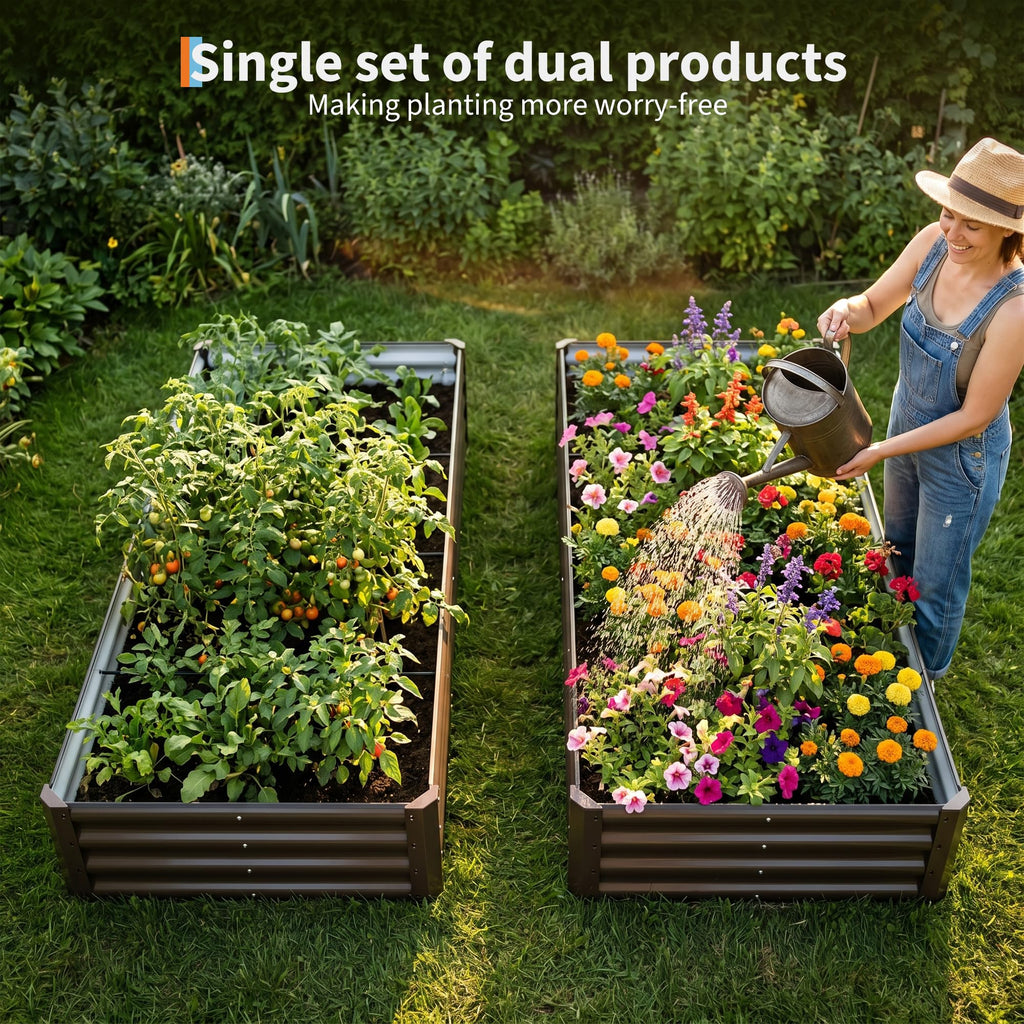 Garvee 2 Pack Tall 6 x 3 Ft Galvanized Steel Raised Garden Bed, Outdoor Above Ground Planter Box for Vegetables and Flowers, Metal Raised Bed for Gardening