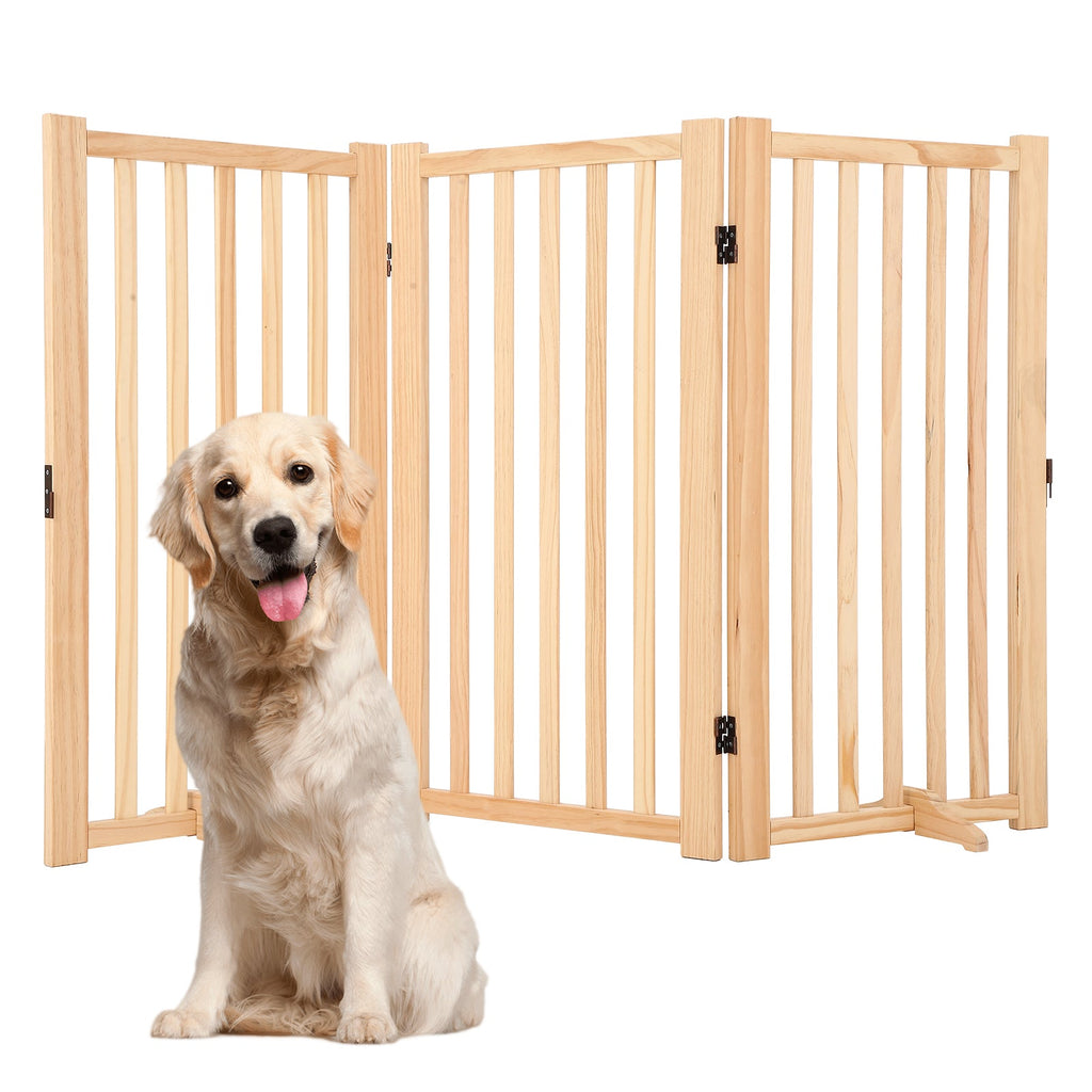 Garvee Wooden Freestanding Dog Gate, Collapsible Pet Gate with Support Feet, Indoor Dog Fence for The House,Doorways, Stairs，Expandable Pet Fence -3 Panel H:36”