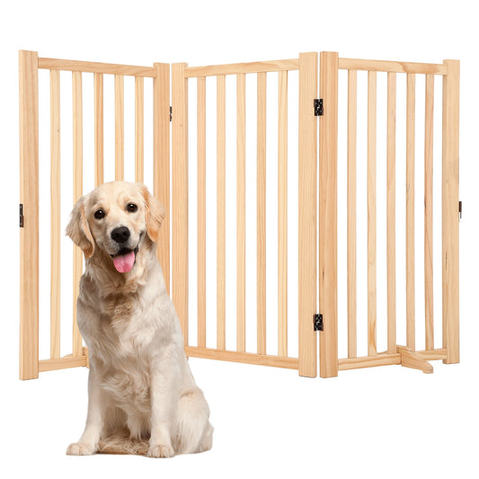 Garvee Wooden Freestanding Dog Gate, Collapsible Pet Gate with Support Feet, Indoor Dog Fence for The House,Doorways, Stairs，Expandable Pet Fence -3 Panel H:36”