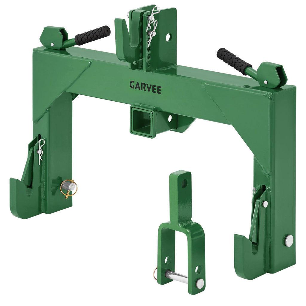 Garvee Heavy-Duty 3-Point Quick Hitch Adapter with 2" Receiver – Reinforced Rib – 3000 lbs Lift – No Bushing Needed – 5-Level Adjustable Bolt – Category 1 Tractor Attachment – Durable Metal – Green Powder Coated Finish