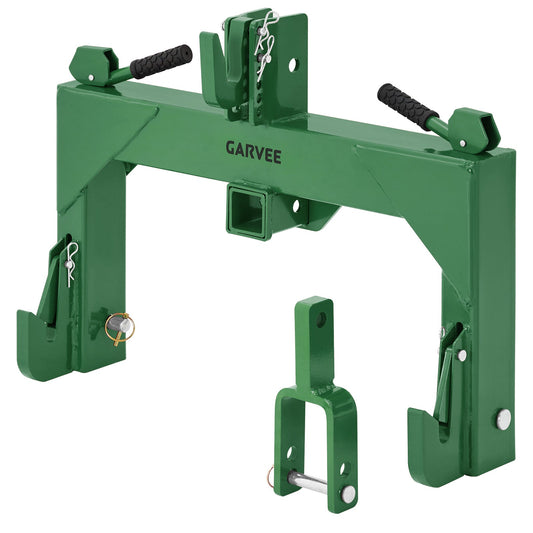 Garvee Heavy-Duty 3-Point Quick Hitch Adapter with 2" Receiver – Reinforced Rib – 3000 lbs Lift – No Bushing Needed – 5-Level Adjustable Bolt – Category 1 Tractor Attachment – Durable Metal – Green Powder Coated Finish