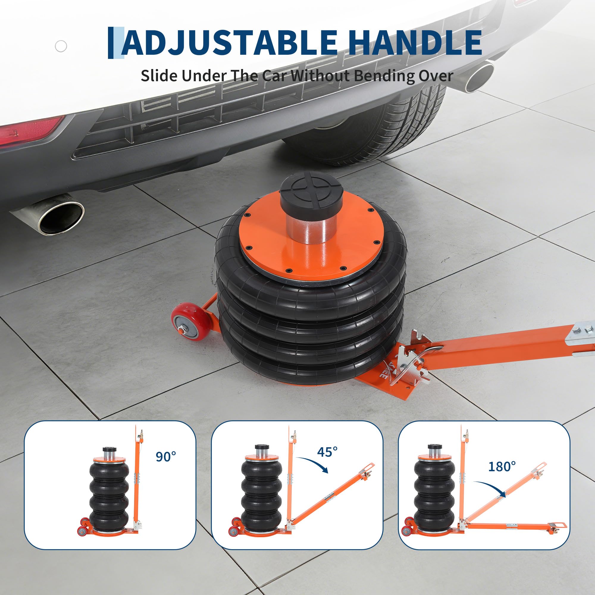 Garvee 6 Ton Air Jack, 13227 lbs Quadruple Bag Pneumatic Jack with Heightened Column, Adjustable Handle, and Thick Rubber Pad, Lifts up to 26", 2-5 Seconds Fast Lifting for Cars and Trucks