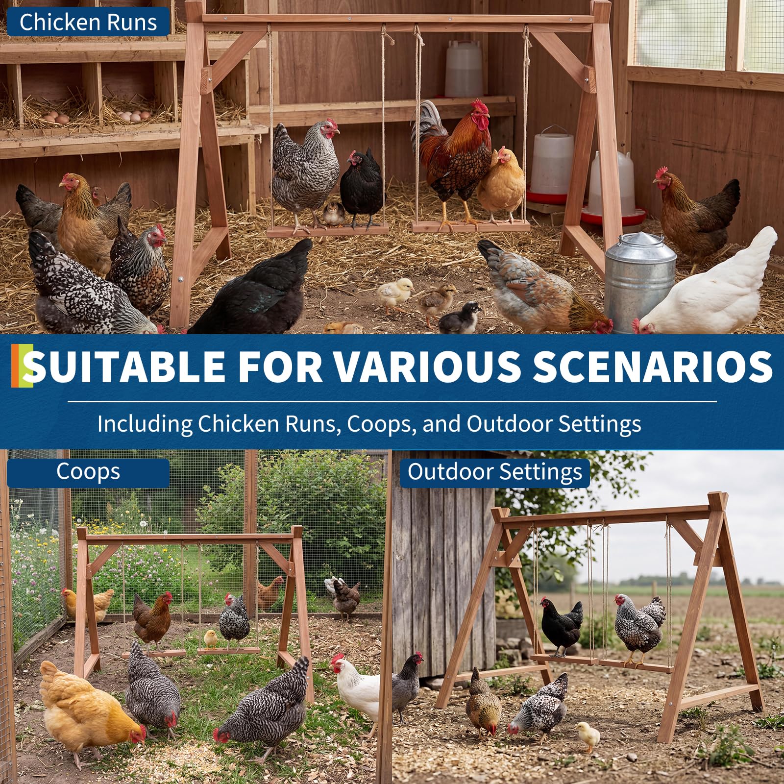 Garvee Chicken Perch with Swing - Wooden Roosting Bars for 6-8 Chickens - Durable Pine Wood, Weather-Resistant, Easy Assembly - Coop Accessory for Outdoor Use
