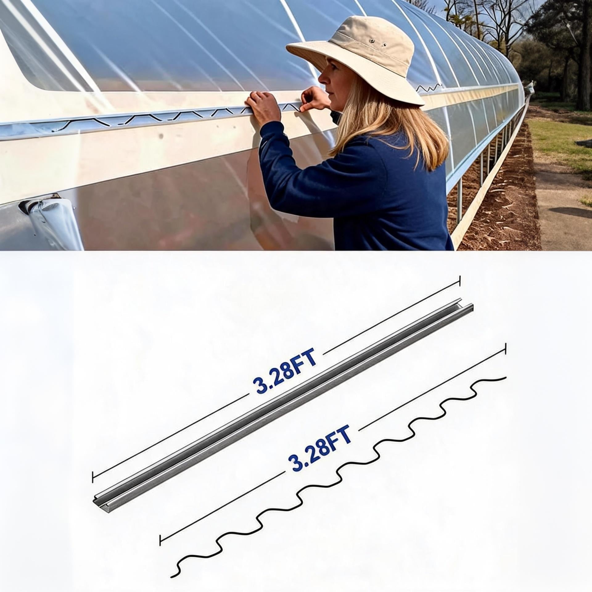 Garvee Greenhouse Lock Channel Kit, 10-Pack 6.6 FT Galvanized Steel U-Channels with PVC-Coated Spring Wire for Plastic Film, Netting and Shade Cloth