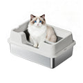 Garvee Extra Large Stainless Steel Cat Litter Box, High Side Litter Box with Non-Stick, Scoop & Odor-Resistant, Metal Cat Pan for Multiple Cats, Rabbits & Small Pets, Easy to Clean, White
