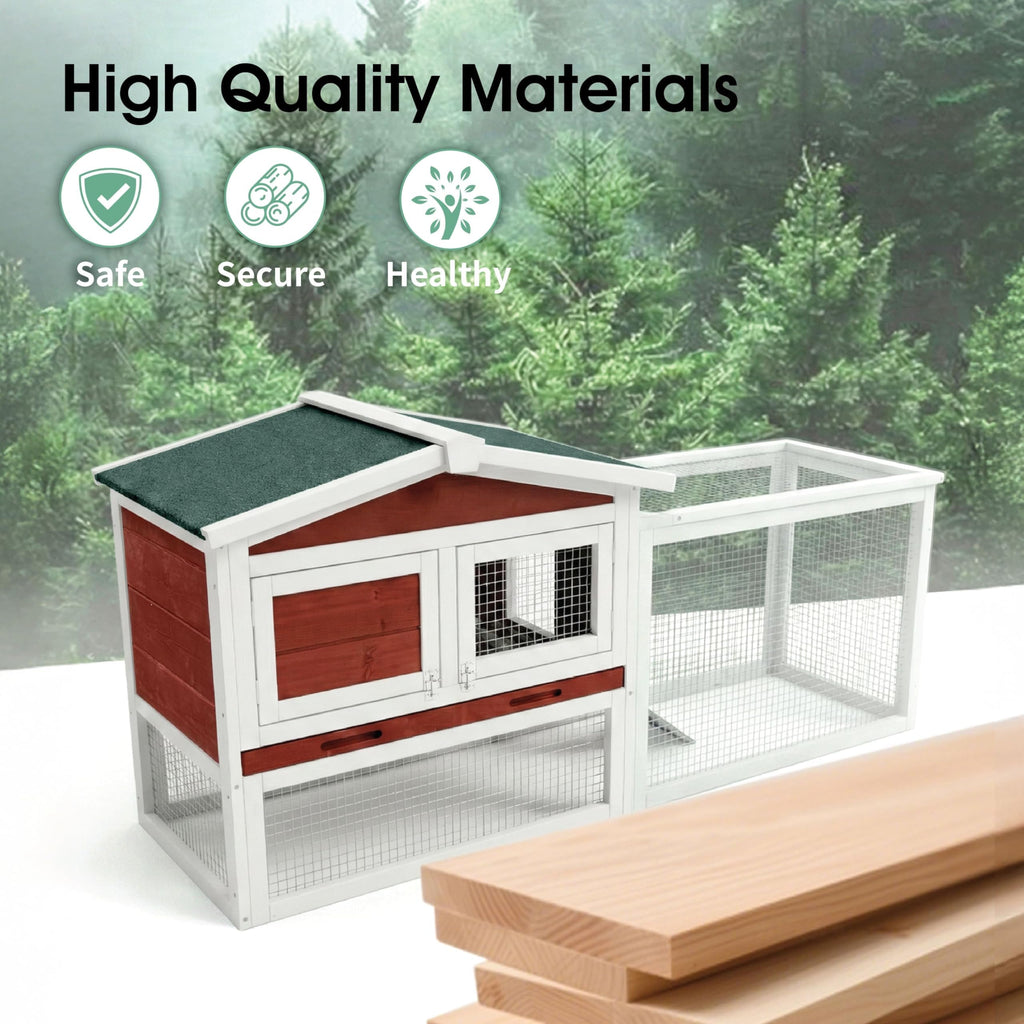 Garvee Large 2-Story Wooden Small Animal Cage for Rabbits, Guinea Pigs & Chickens - Weatherproof Indoor Outdoor Hutch with Anti-Chew Metal Frame, Removable Leak-Proof Tray, Secure Wire Mesh, Rufous White