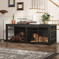 Garvee Heavy Duty Wooden Dog House Furniture – Large 3-in-1 Kennel, 4 Doors, Storage, End Table Style, Adjustable Feet, Vintage Gray, 6.6ft