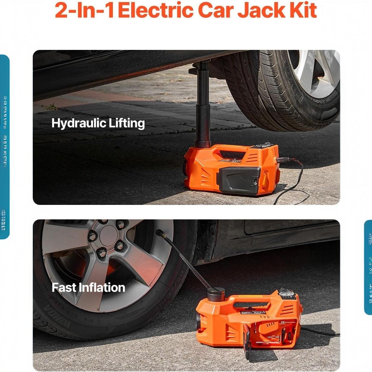 Garvee 5-Ton Electric Hydraulic Car Jack, Portable Vehicle Lift with Built-in Tire Inflator Pump & LED Light for Sedan, SUV, MPV, and Truck - Lifting Range 155-450mm, Ideal for Urgent Tire Changes & Repairs