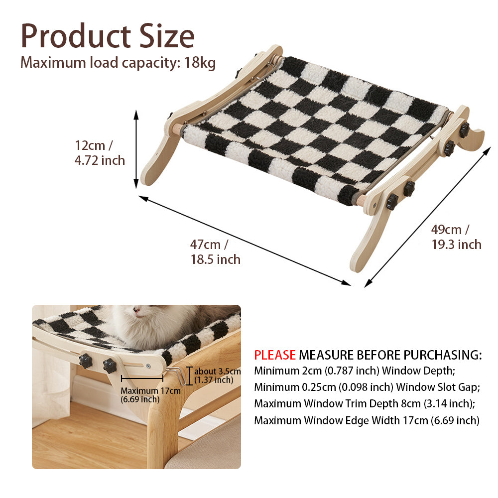 Garvee Cat Window Perch, Cat Radiator Bed Hammock, Holds Up to 18kg Wooden Seat Cats Bed, No-Screw Adjustable and Suction Cups, for Windowsill, Bedside, Radiator, Easy Assembly
