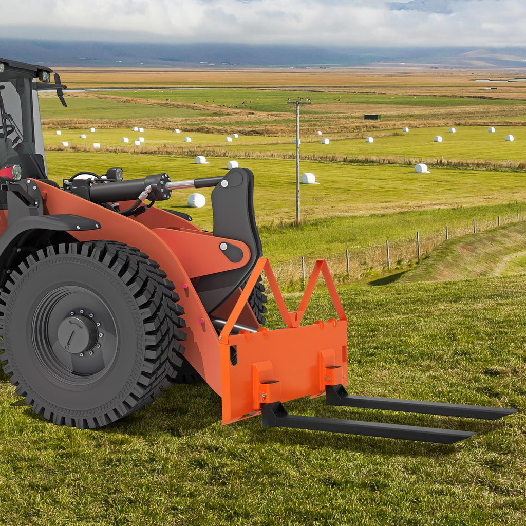 Garvee 46" Heavy-Duty Pallet Forks for Tractor & Skid Steer – 3200 lbs Capacity – Quick Attach Loader Fork Attachment – Global Farm Material Handling Tool – Color: Orange | Packed in Two