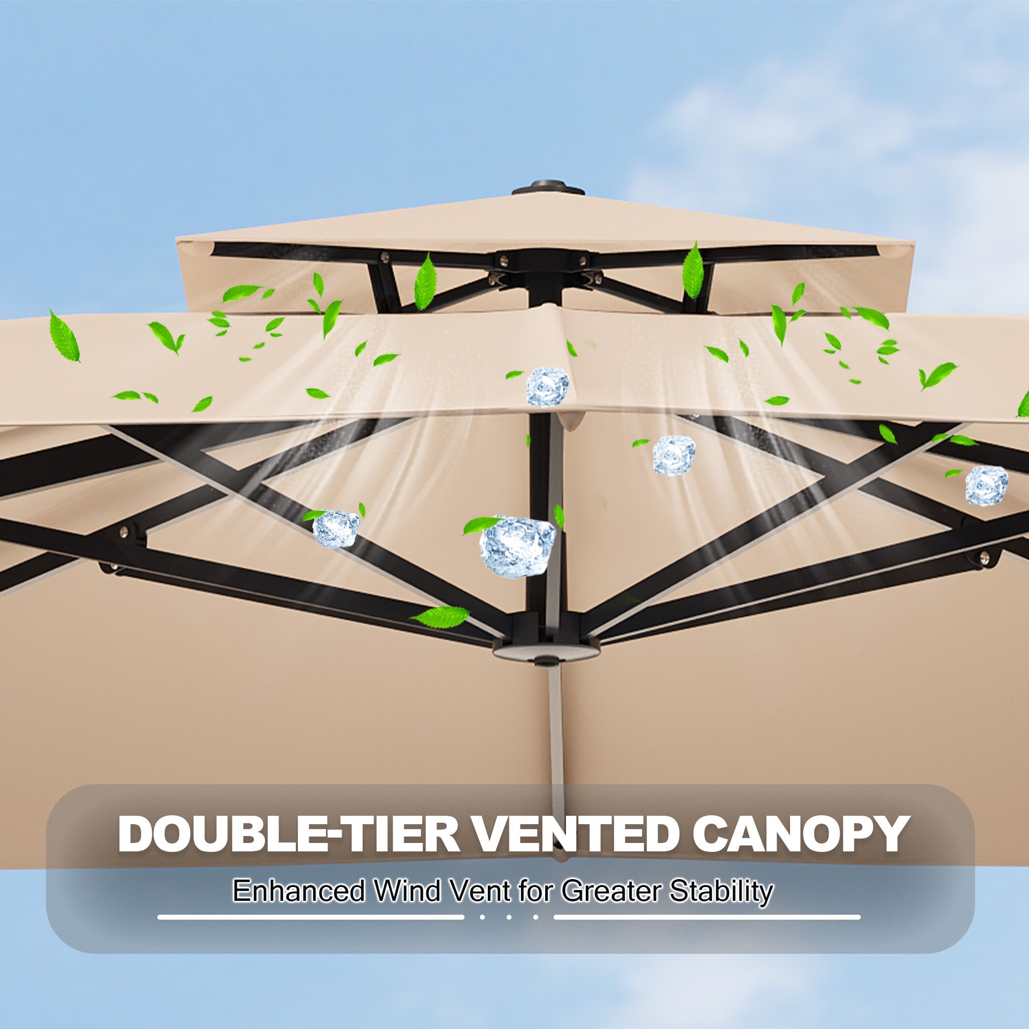 Garvee 10' × 10' Cantilever Patio Umbrella, 360° Rotating Aluminum Offset Umbrella with Adjustable Height, Khaki, Base Not Included