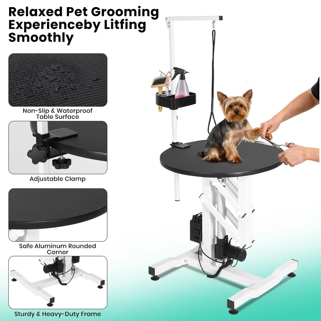 Garvee 24 Inch Electric Lift Dog Grooming Table, Portable Round Professional Pet Grooming Table with Adjustable Overhead Arms and Pedals, for Small and Medium Dogs at Home, Capacity 250 LBS