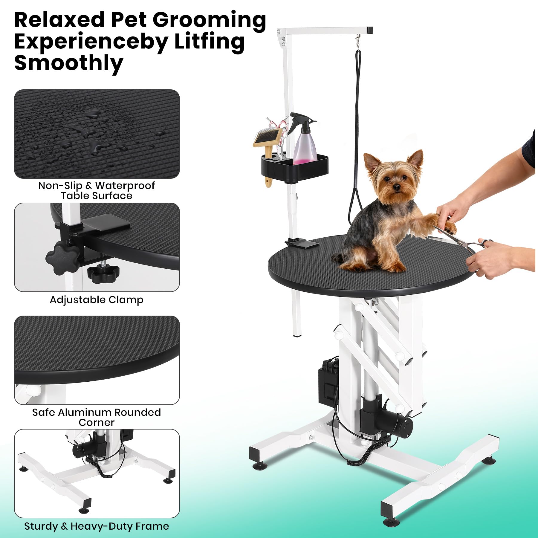 Garvee 24 Inch Electric Lift Dog Grooming Table, Portable Round Professional Pet Grooming Table with Adjustable Overhead Arms and Pedals, for Small and Medium Dogs at Home, Capacity 250 LBS