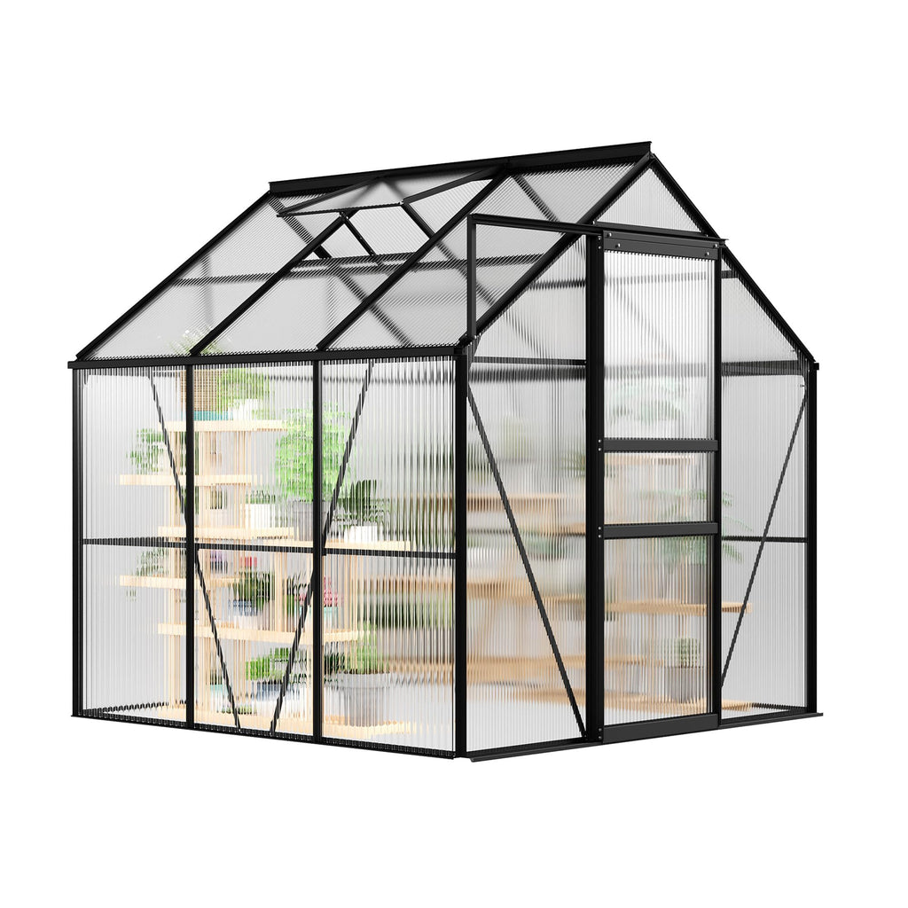 Garvee 6 x 6 FT Polycarbonate Greenhouse with Aluminum Frame, Sliding Door & Adjustable Roof Vent, Heavy-Duty Outdoor Greenhouse for Backyard, Garden, Patio