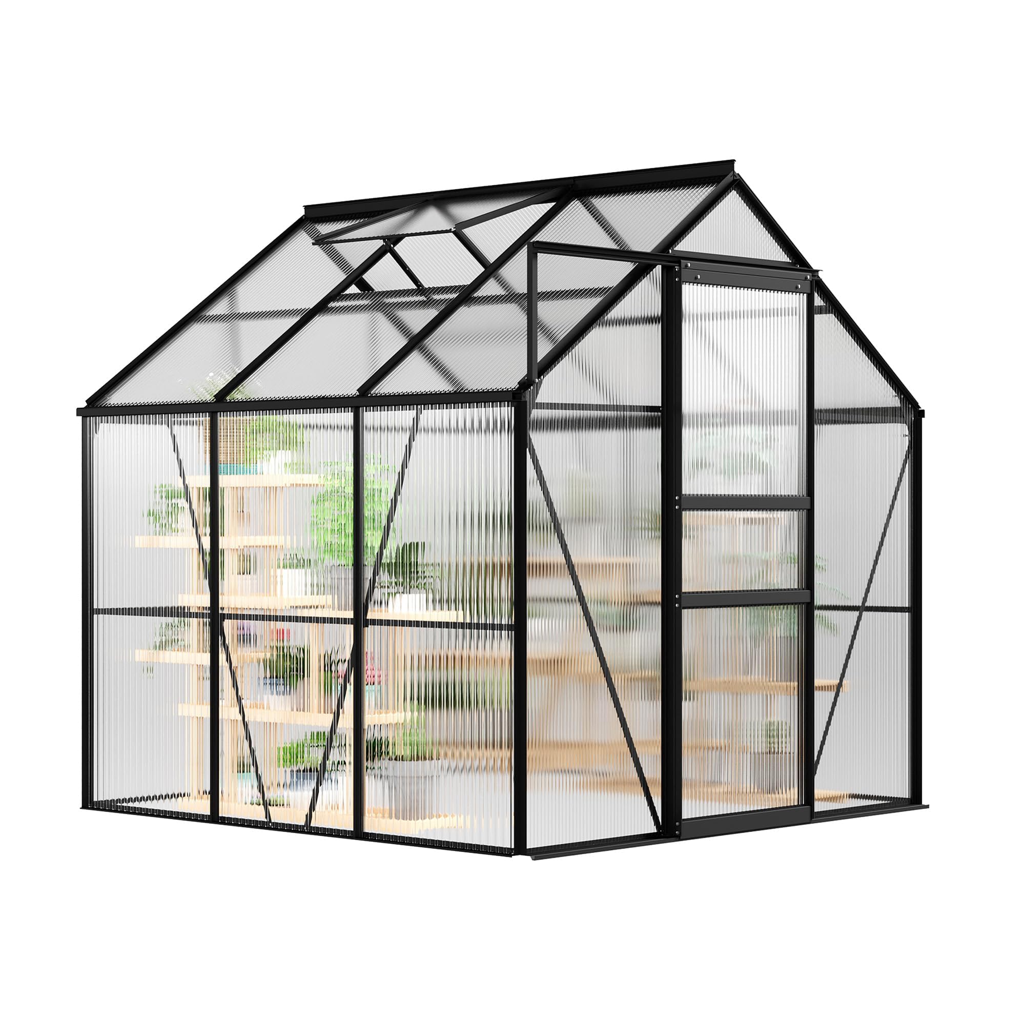 Garvee 6 x 6 FT Polycarbonate Greenhouse with Aluminum Frame, Sliding Door & Adjustable Roof Vent, Heavy-Duty Outdoor Greenhouse for Backyard, Garden, Patio