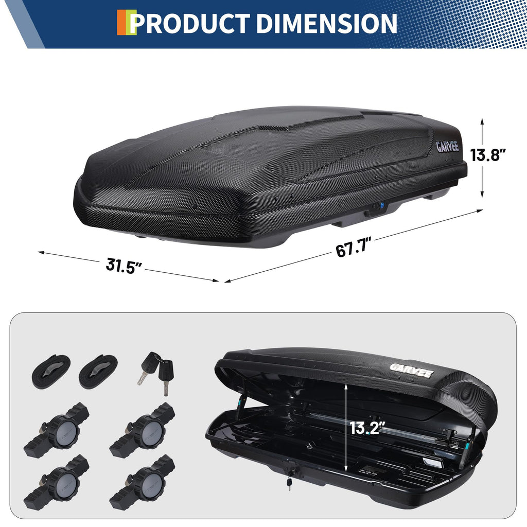 Garvee 13.5 Cubic Feet Rooftop Cargo Box, Hard Shell Roof Cargo Carrier with Dual-Side Opening, 135 lbs Capacity, Lockable ABS Storage for SUVs, Travel, and Camping