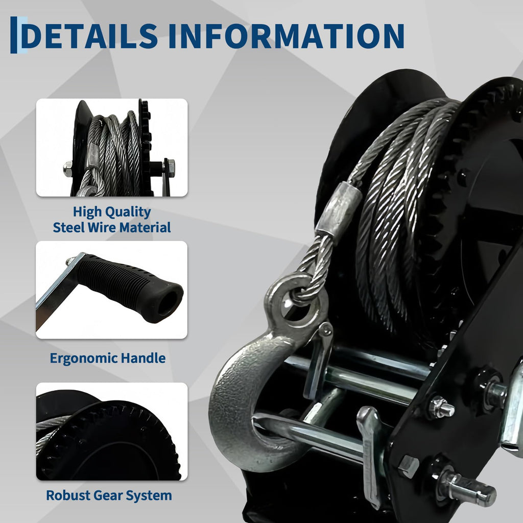Garvee Heavy Duty Hand Winch 3500 lb Capacity, 32 ft Steel Wire Rope with Manual Crank Handle, Portable Ratchet Winch for ATV, Boat, Trailer, Truck, Off-Road Vehicle Recovery and Towing