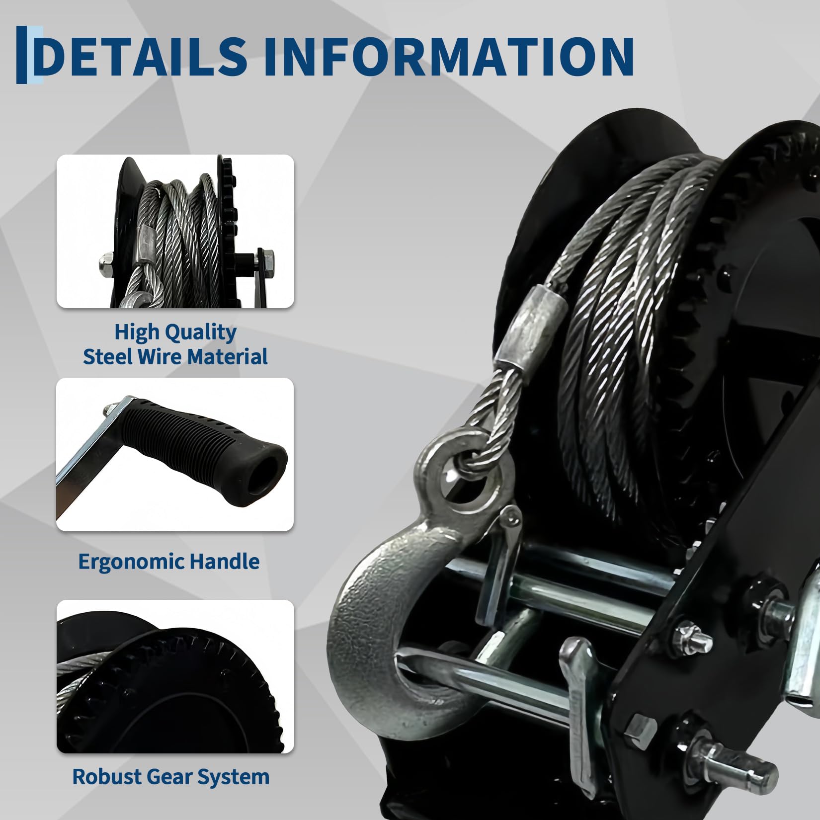 Garvee Heavy Duty Hand Winch 3500 lb Capacity, 32 ft Steel Wire Rope with Manual Crank Handle, Portable Ratchet Winch for ATV, Boat, Trailer, Truck, Off-Road Vehicle Recovery and Towing