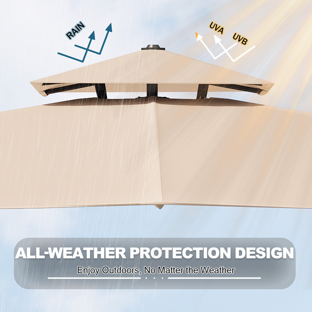 Garvee 10' × 10' Cantilever Patio Umbrella, 360° Rotating Aluminum Offset Umbrella with Adjustable Height, Khaki, Base Not Included