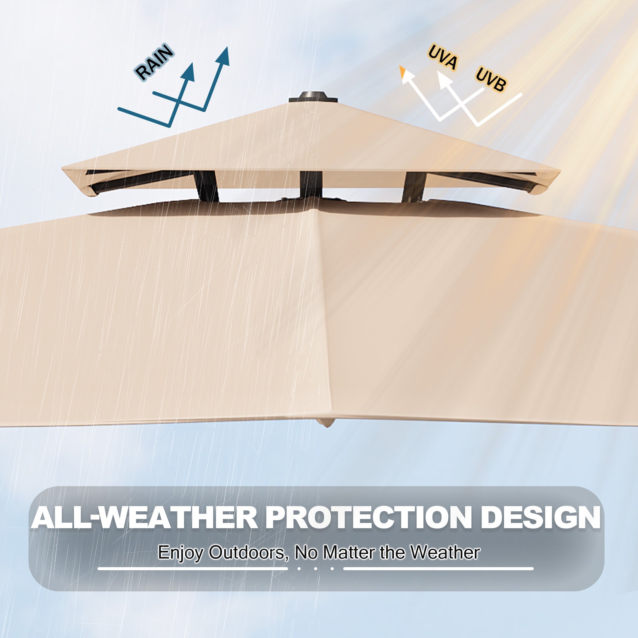 Garvee 10' × 10' Cantilever Patio Umbrella, 360° Rotating Aluminum Offset Umbrella with Adjustable Height, Khaki, Base Not Included