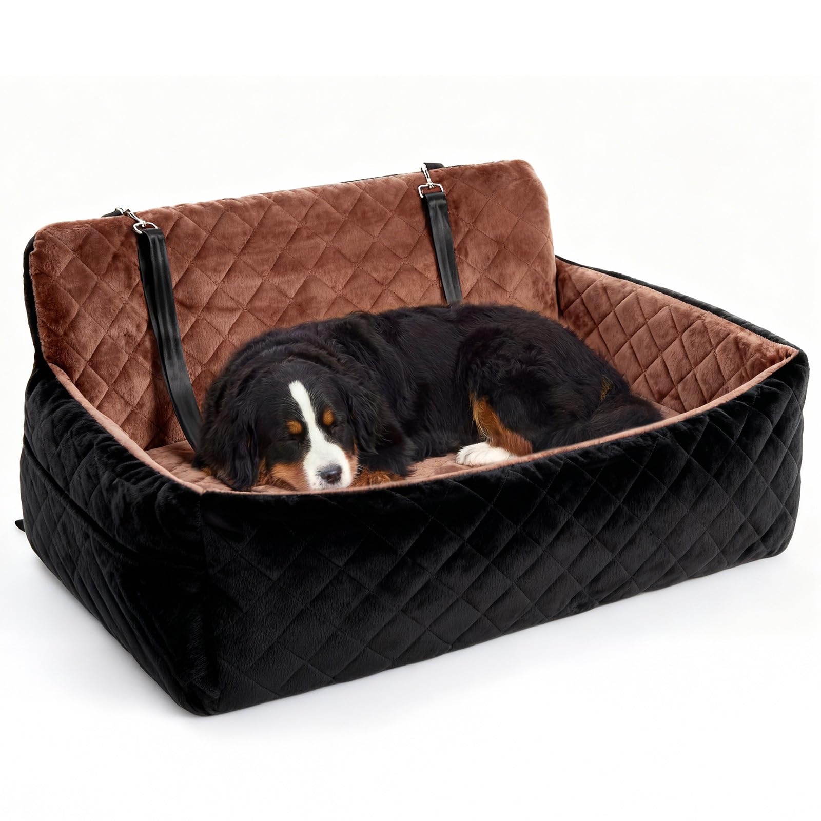 Garvee Dog Car Seat for Small,Medium Large Dog, Double Dogs Car Seat as Traval Bed, Waterproof Thick Cushion, Triple Belts & Harness, Portable Machine Washable Pets Booster Seat w/ Side Pocket, Brown