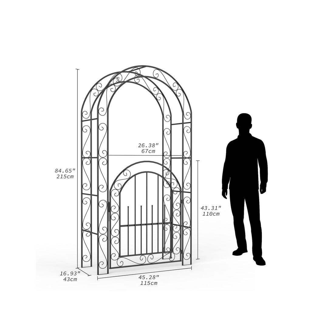 Garvee 8FT Heavy Duty Garden Arch Trellis with Gate, Powder Coated Steel Arbor for Climbing Roses, Vines & Plants, Weather-Resistant Outdoor Wedding Arch with Stakes for Quick Setup
